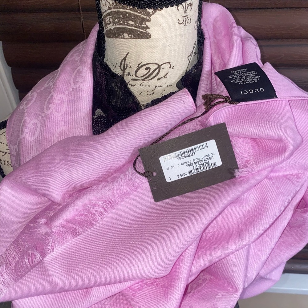 Rare color bnwt Gucci GG shawl scarf pink - Picture 4 of 12